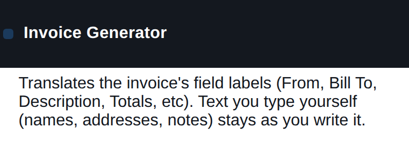 Switching the invoice language from the language dropdown